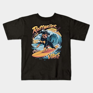 Paws and Waves Rottweiler Surfing Adventure Kids T-Shirt